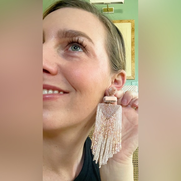 Anthropologie Deepa Gurnani Beaded Pink Fringe Statement Drop Long Earrings - Picture 7 of 7